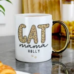 Personalised 'Cat Mama' Gold Handled Ceramic Mug