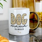Personalised 'Dog Mama' Gold Handled Ceramic Mug