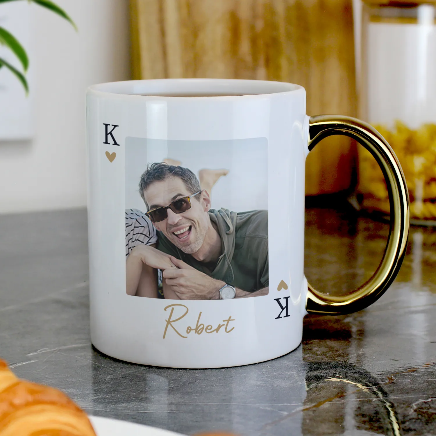 P0805P24 Personalised King of Hearts Photo Upload Gold Handled Ceramic Mug Personalised King of Hearts Photo Upload Gold Handled Ceramic Mug - Image 1