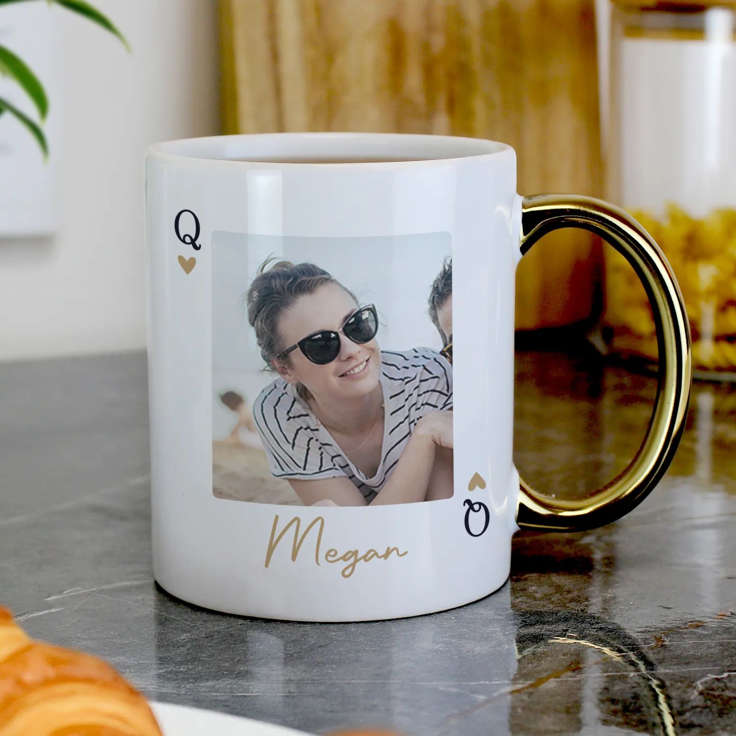 P0805P25 Personalised Queen of Hearts Photo Upload Gold Handled Ceramic Mug Personalised Queen of Hearts Photo Upload Gold Handled Ceramic Mug - Image 1