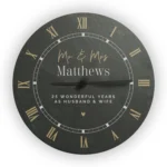 Personalised Any Message Black & Gold Round Slate Wall Clock - Image 4