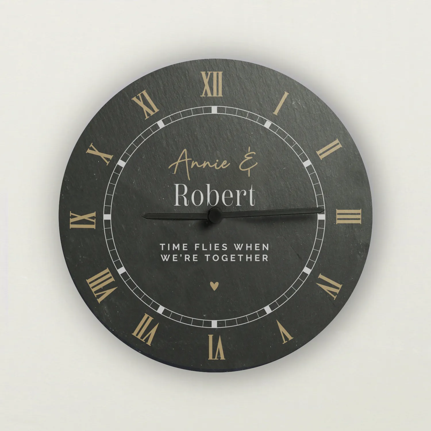 P100556 Personalised Any Message Black & Gold Round Slate Wall Clock Personalised Any Message Black & Gold Round Slate Wall Clock - Image 1