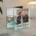 Personalised Any Message Photo Upload Mirrored Glass Tea Light Candle Holder