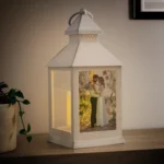 Personalised Photo Upload Rustic White Plastic Light-up Lantern - Image 3
