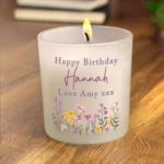 Personalised Wild Flowers Design Scented Frosted Glass Jar Candle