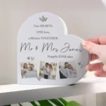 Personalised Any Message Hearts Motif Photo Upload Free Standing Grey Wooden Heart Ornament - Image 2