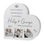 Personalised Any Message Hearts Motif Photo Upload Free Standing Grey Wooden Heart Ornament - Image 5