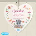 Personalised Me to You Floral Design Hanging Wooden Heart Decoration