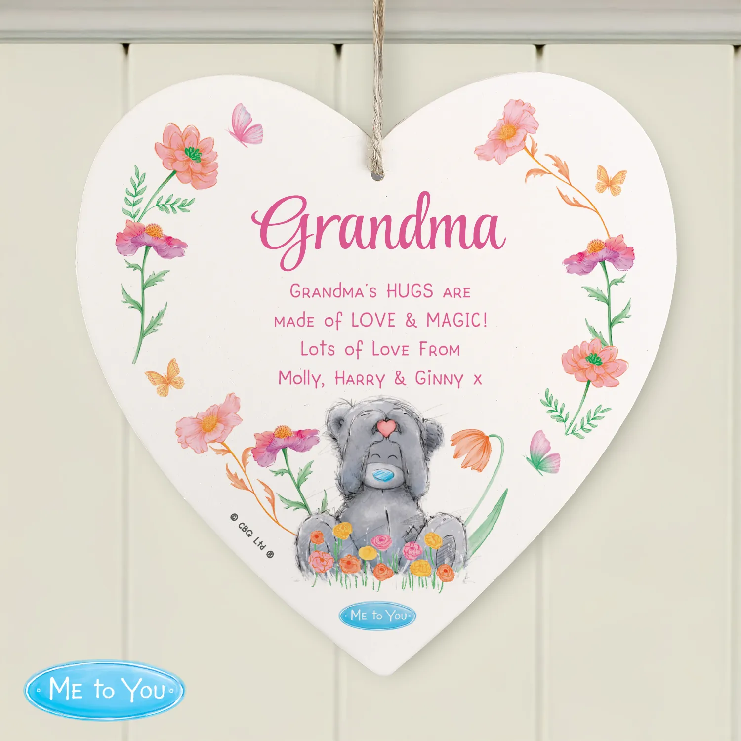 P1011J01 Personalised Me to You Floral Design Hanging Wooden Heart Decoration Personalised Me to You Floral Design Hanging Wooden Heart Decoration - Image 1