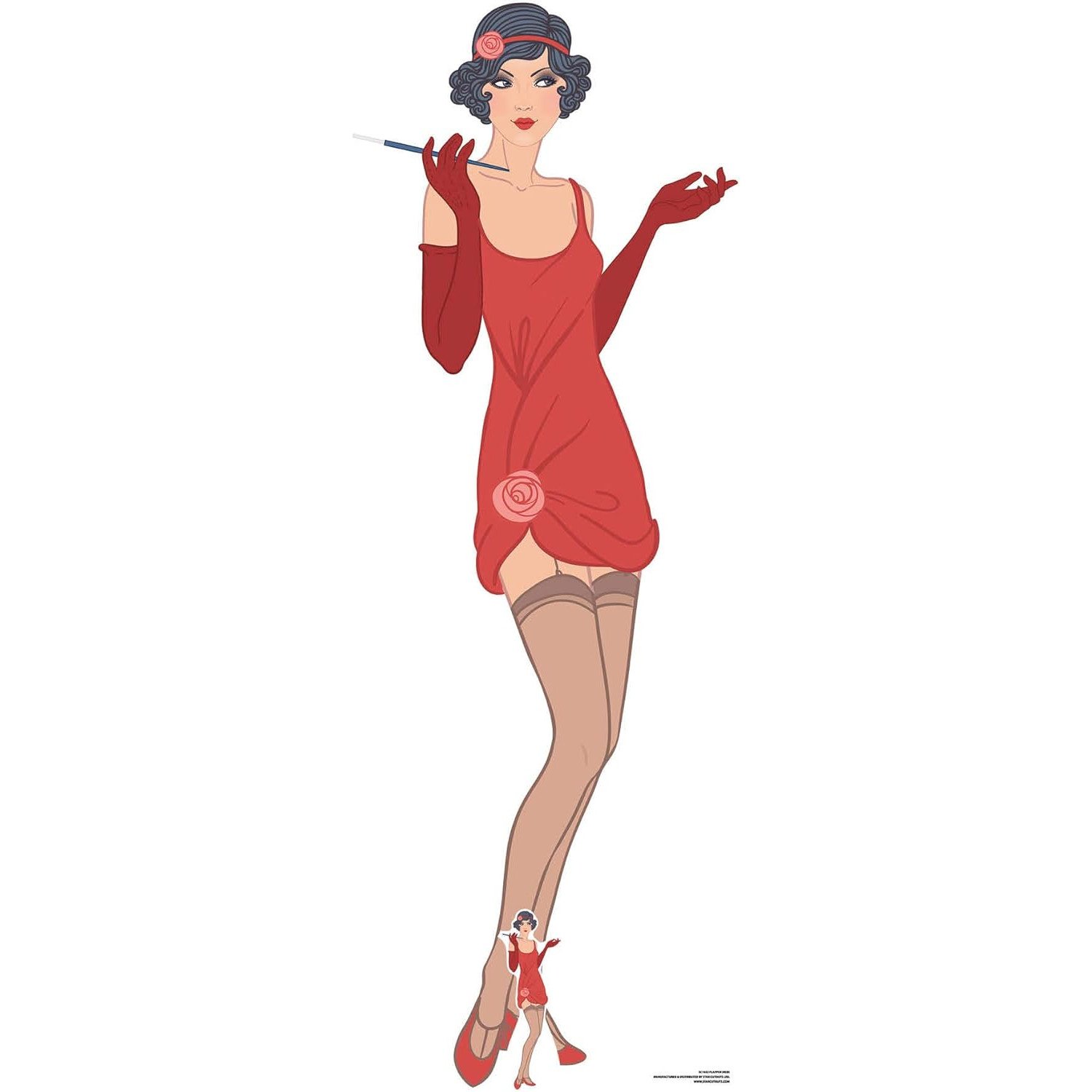 SC1022 1920s Gatsby Flapper Girl (Red Dress) Lifesize + Mini Cardboard Cutout Standee 1920s Gatsby Flapper Girl (Red Dress) Lifesize + Mini Cardboard Cutout / Standee - Image 1