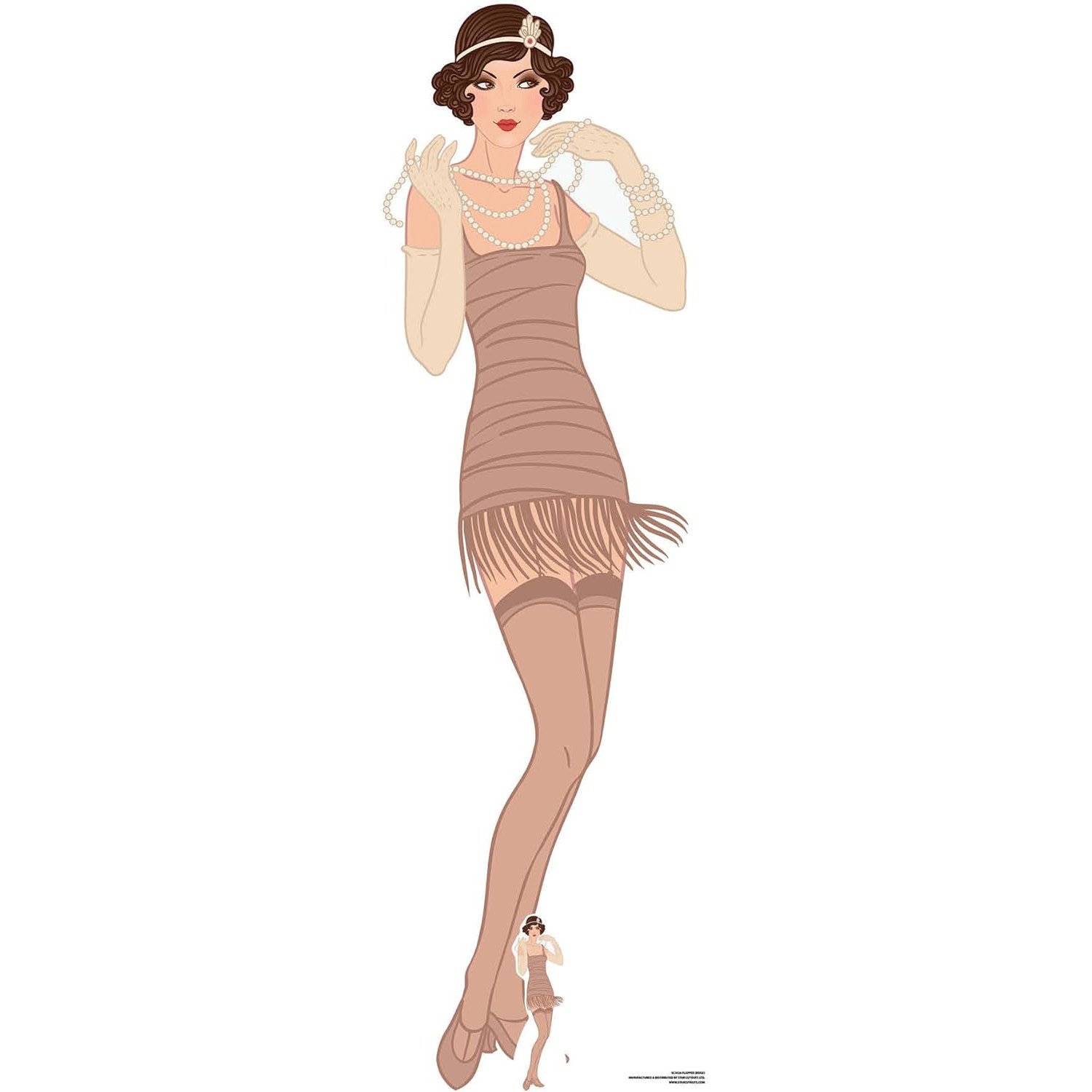 SC1026 1920s Gatsby Flapper Girl (Beige Dress) Lifesize + Mini Cardboard Cutout Standee 1920s Gatsby Flapper Girl (Beige Dress) Lifesize + Mini Cardboard Cutout / Standee - Image 1
