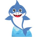 Blue Cute Cartoon Baby Shark Small Cardboard Cutout / Standee