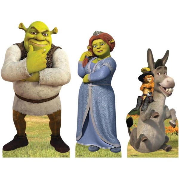 Shrek, Fiona, Puss In Boots & Donkey (Shrek) Official Three Shelf Top Mini Cardboard Cutouts / Standees