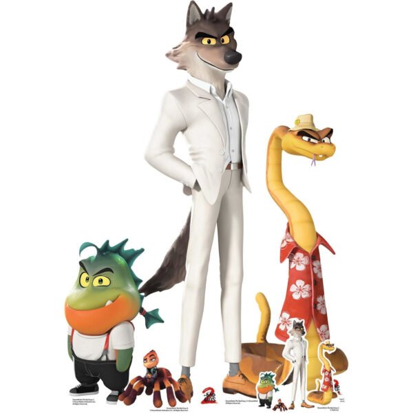 Mr. Wolf, Mr. Piranha, Mr. Snake & Ms. Tarantula (The Bad Guys 2) Official Four Pack Cardboard Cutouts / Standees