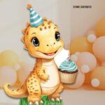 Cute Cartoon Tyrannosaurus Rex 'T-Rex' Baby with Party Hat & Cake Small + Mini Cardboard Cutout / Standee - Image 4