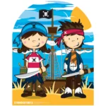 Cartoon Style Little Pirate Friends & Pirate Ship Child Size Stand-In Cardboard Cutout / Standee