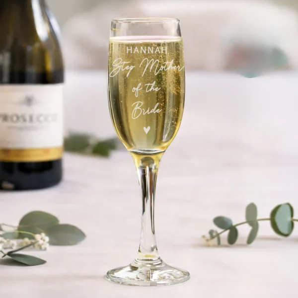 Personalised Any Message Heart Motif Glass Champagne Flute