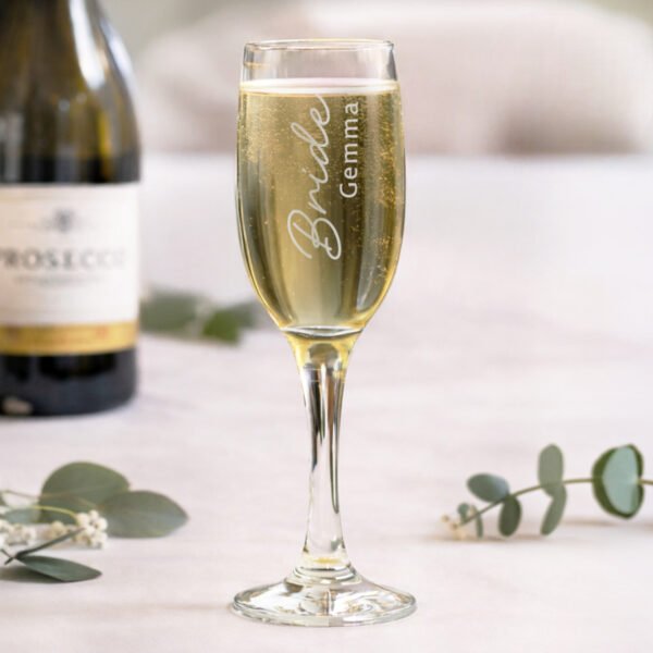 Personalised 'Bride' Elegant Wedding Glass Champagne Flute