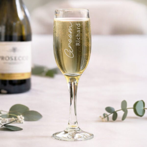 Personalised 'Groom' Elegant Wedding Glass Champagne Flute