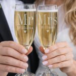 Personalised 'Mr & Mrs' Heart Motif Pair of Glass Champagne Flutes - Image 2