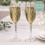Personalised 'Mr & Mrs' Heart Motif Pair of Glass Champagne Flutes - Image 3