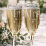Personalised 'Mr & Mrs' Heart Motif Pair of Glass Champagne Flutes - Image 4