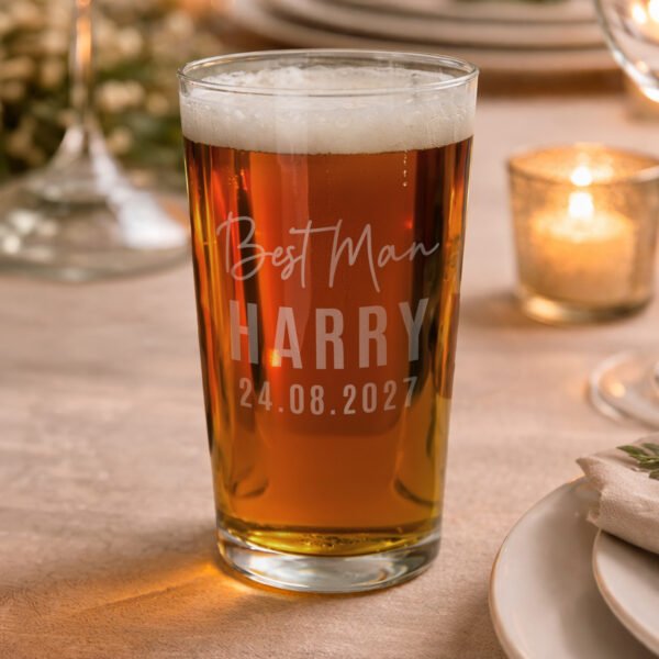 Personalised 'Best Man' Elegant Wedding Pint Glass