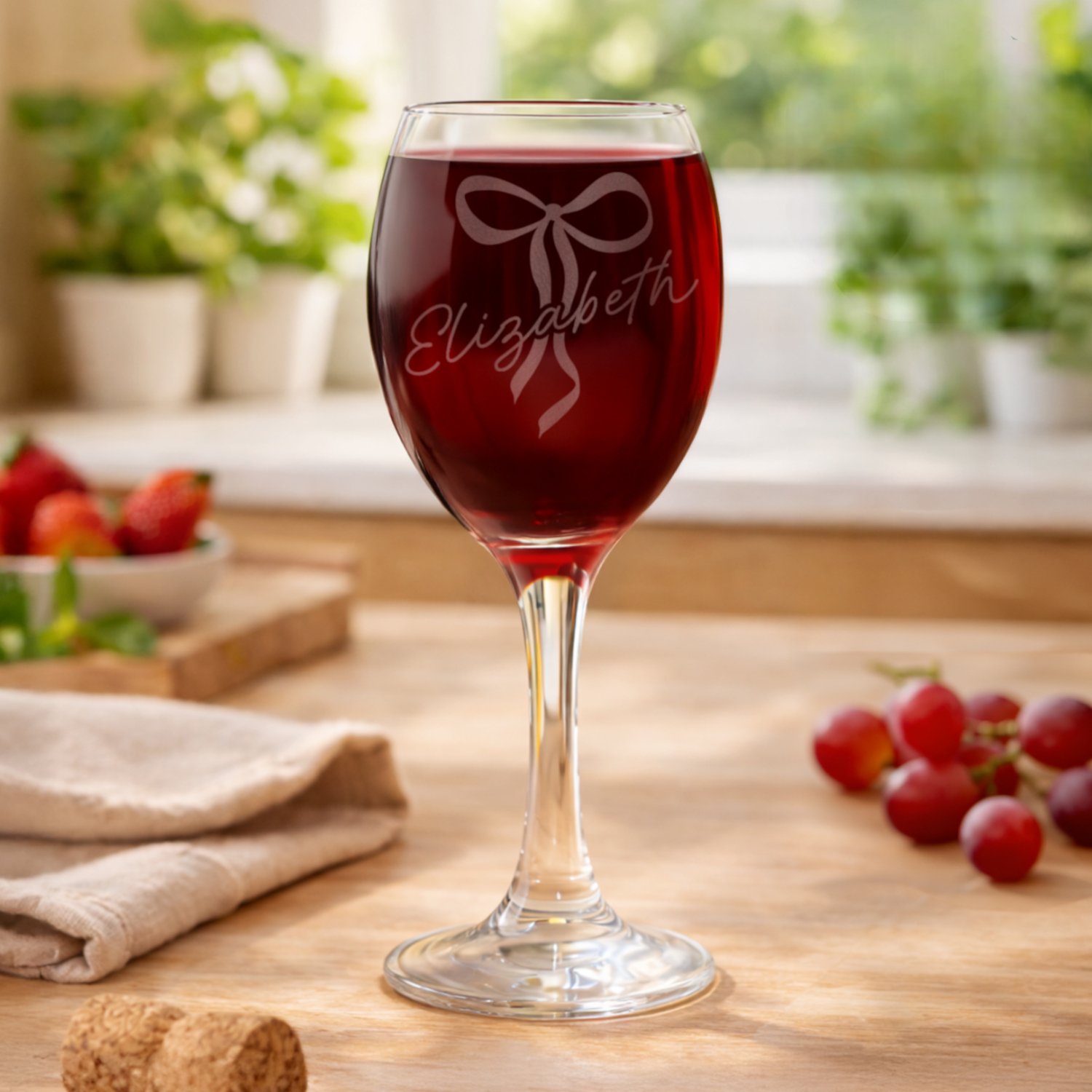 P0107K53 Personalised Name Role Only Bow Motif Wine Glass Personalised Name/Role Only Bow Motif Wine Glass - Image 1