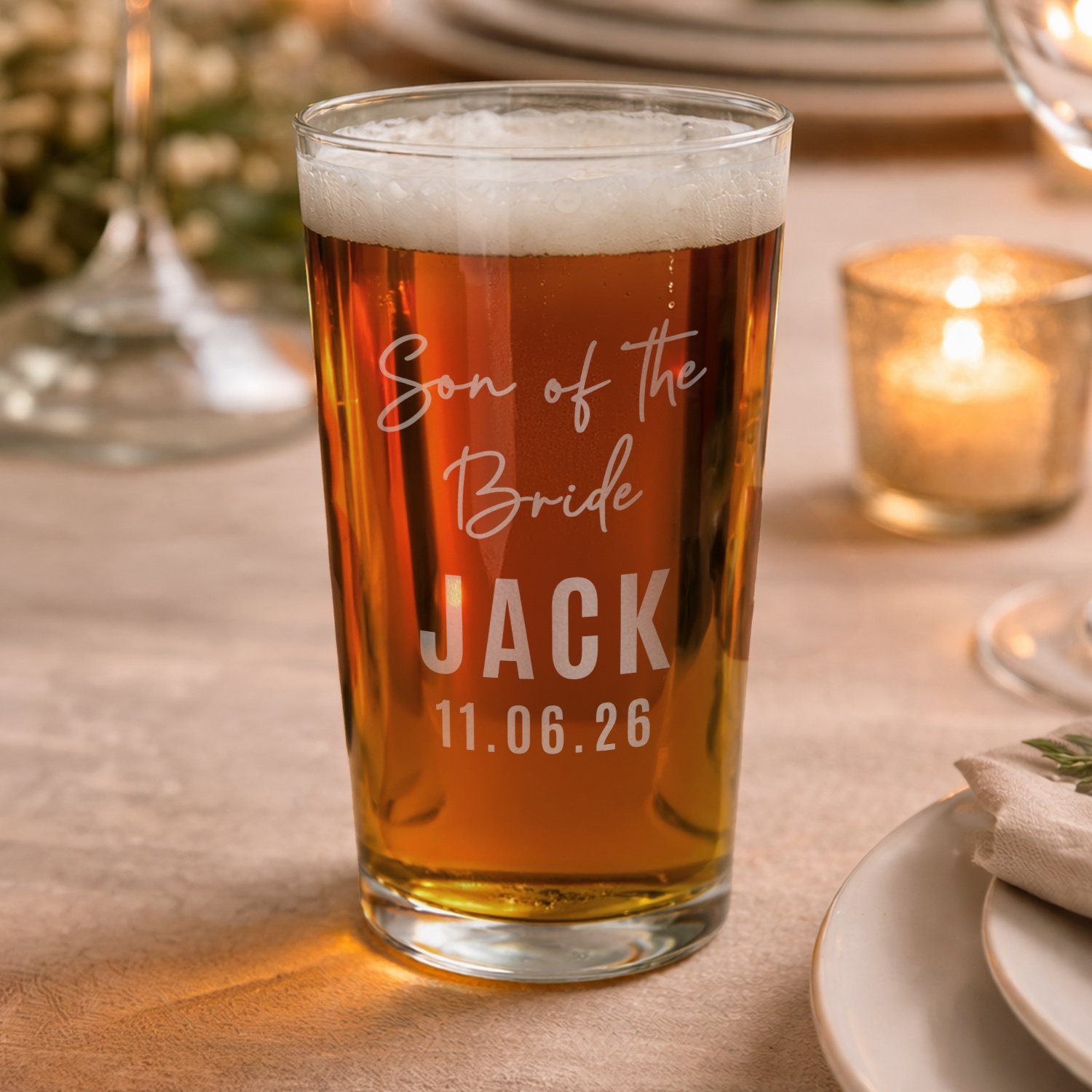 P0107K82 Personalised Any Role Elegant Wedding Pint Glass Personalised Any Role Elegant Wedding Pint Glass - Image 1