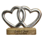 Personalised Any Message (2 Lines) Double Metal Heart Wooden Base Ornament - Image 4