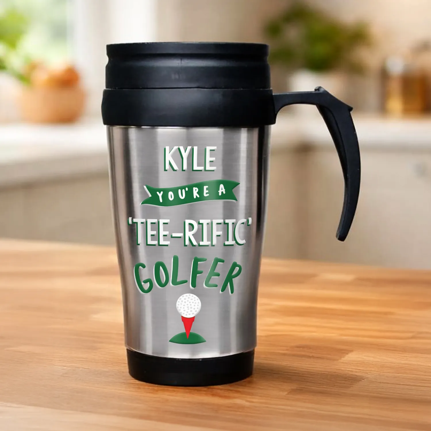 P040401 Personalised 'You're A Tee-Rific Golfer' Stainless Steel Thermal Travel Mug Personalised 'You're A Tee-Rific Golfer' Stainless Steel Thermal Travel Mug - Image 1