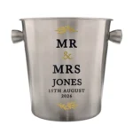 Personalised Gold Leaves Design Couples Stainless Steel Ice Bucket
