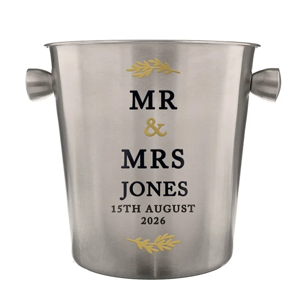 Personalised Gold Leaves Design Couples Stainless Steel Ice Bucket