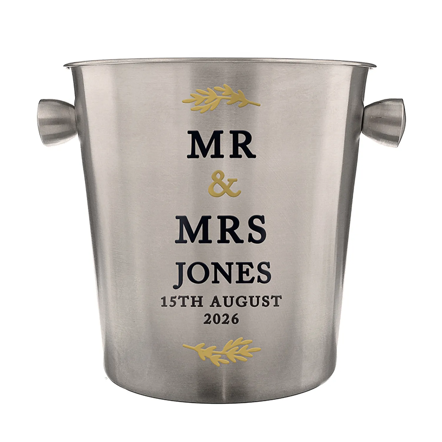 P040412 Personalised Gold Leaves Design Couples Stainless Steel Ice Bucket 4 Personalised Gold Leaves Design Couples Stainless Steel Ice Bucket - Image 1
