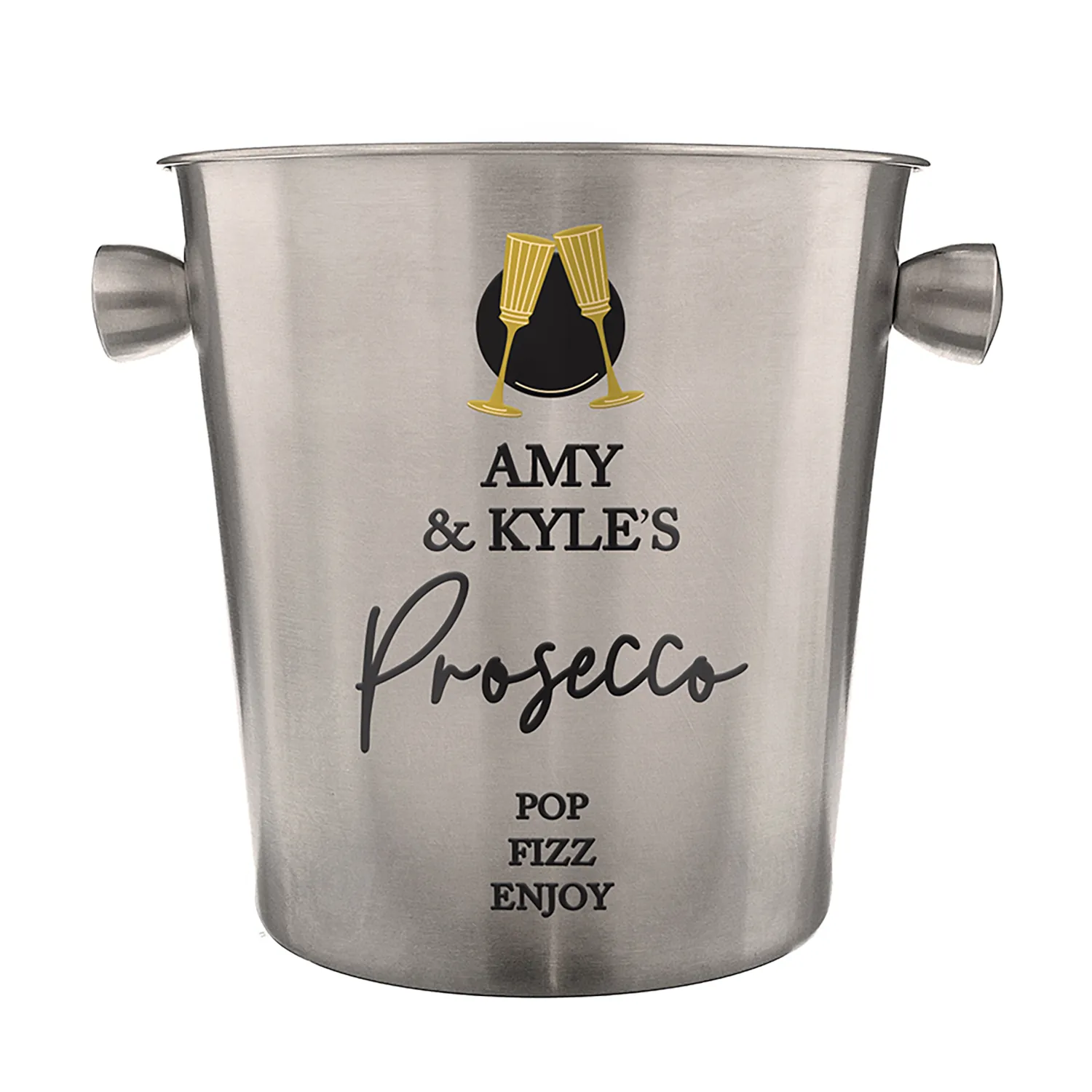 P040413 Personalised Any Message Champagne Flutes Motif Stainless Steel Ice Bucket Personalised Any Message Champagne Flutes Motif Stainless Steel Ice Bucket - Image 1