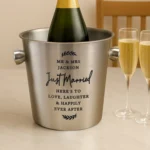 Personalised Black Text Any Message Leaf Design Stainless Steel Ice Bucket - Image 2