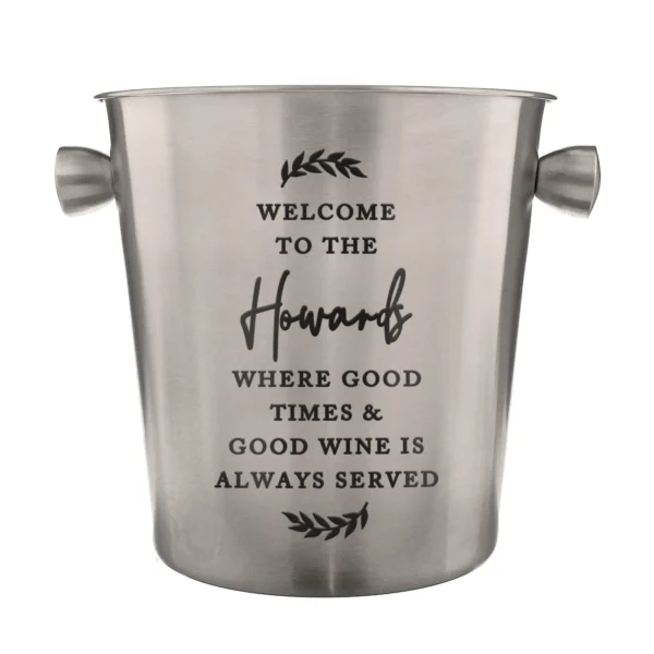Personalised Black Text Any Message Leaf Design Stainless Steel Ice Bucket