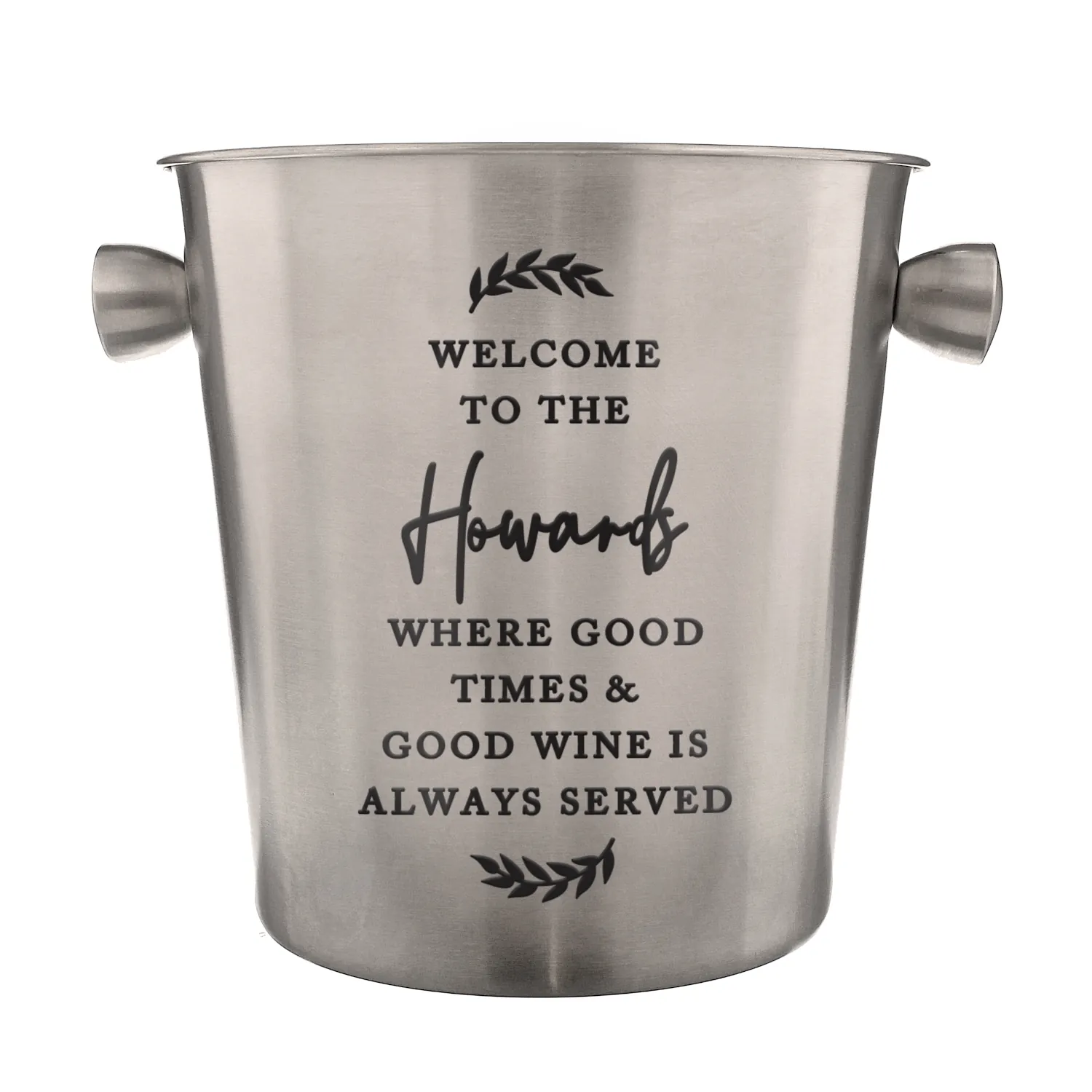 P040414 Personalised Black Text Any Message Leaf Design Stainless Steel Ice Bucket 5 Personalised Black Text Any Message Leaf Design Stainless Steel Ice Bucket - Image 1