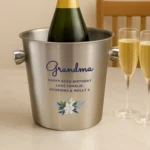 Personalised Blue Text Any Message Floral Design Stainless Steel Ice Bucket - Image 5