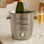 Personalised Blue Text Any Message Floral Design Stainless Steel Ice Bucket - Image 4