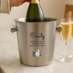 Personalised Blue Text Any Message Floral Design Stainless Steel Ice Bucket - Image 3