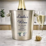Personalised Blue Text Any Message Floral Design Stainless Steel Ice Bucket - Image 2