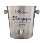 Personalised Blue Text Any Message Floral Design Stainless Steel Ice Bucket