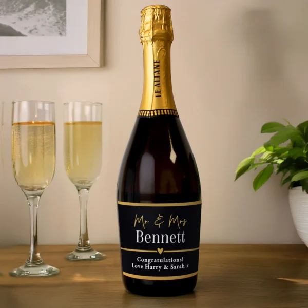 Personalised Any Message Black & Gold Label Design Bottle of Prosecco