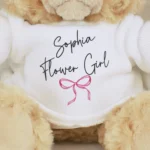 Personalised 'Flower Girl' Pink Bow Motif Plush Teddy Bear - Image 2