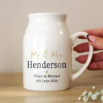 Personalised Any Message Black & Gold Text White Ceramic Flower Jug Vase - Image 2