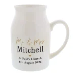 Personalised Any Message Black & Gold Text White Ceramic Flower Jug Vase - Image 4