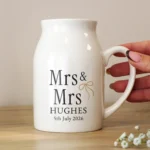 Personalised Any Message Gold Ribbon Motif Couples White Ceramic Flower Jug Vase - Image 4