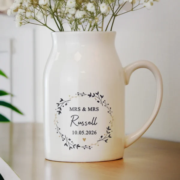 Personalised Any Message Wreath Design White Ceramic Flower Jug Vase