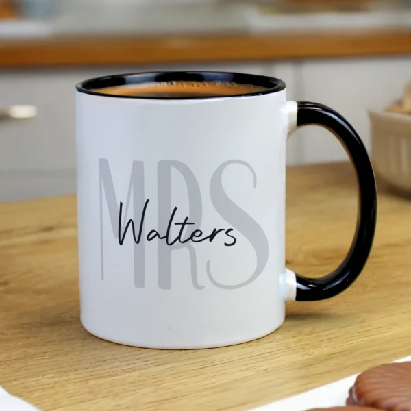 Personalised 'Mrs' Black Handled Ceramic Mug